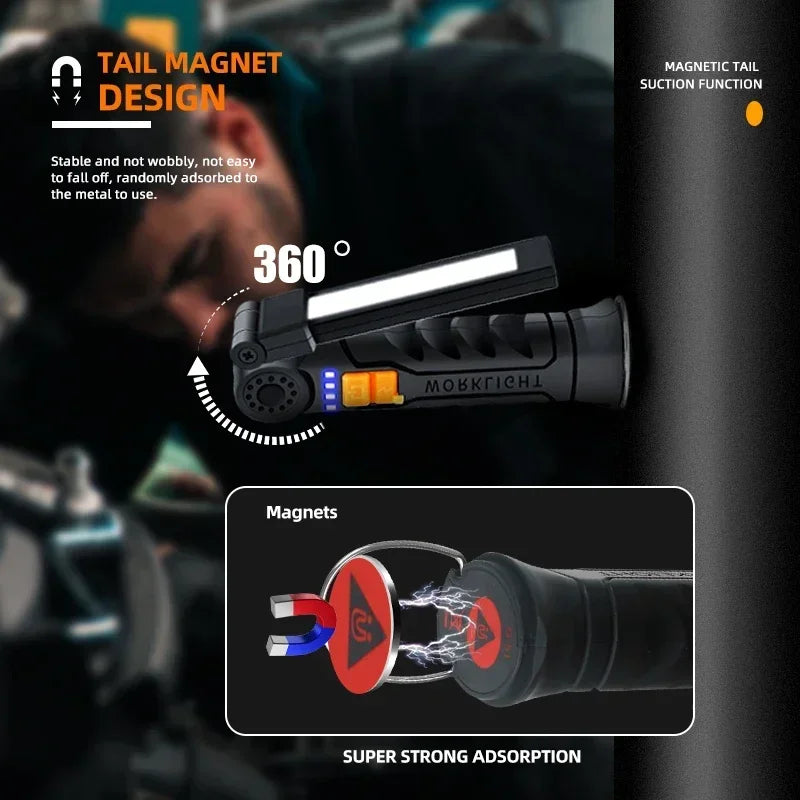 Rechargeable Work Light with Rotating Magnetic Base