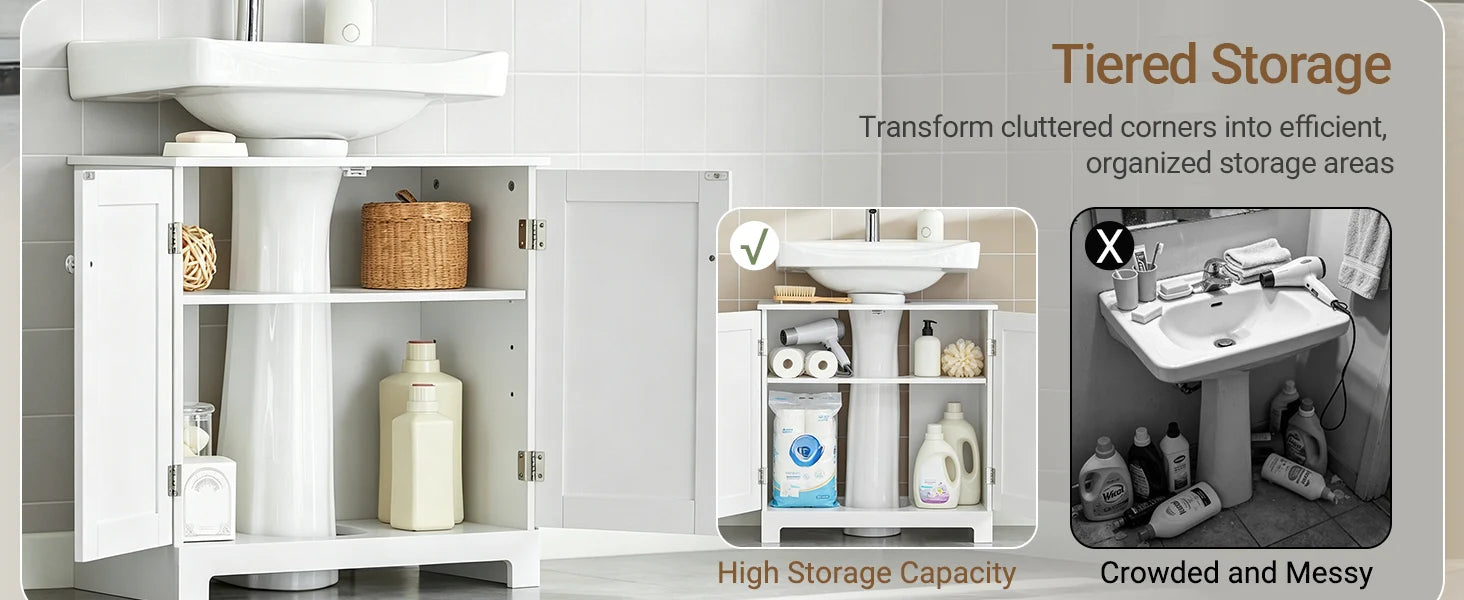 Under Sink Bathroom Cabinet with U-Shape Storage 60x60x30cm