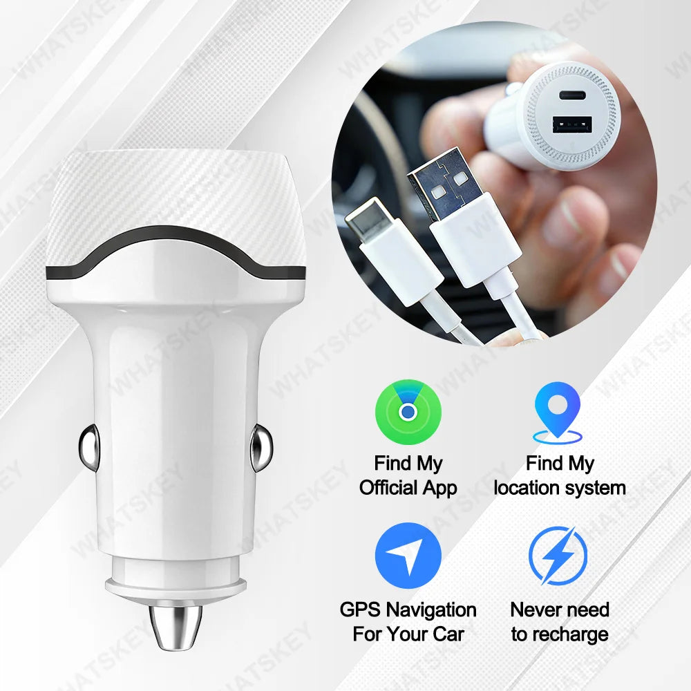 Universal Mini Car Charger GPS Locator Tracker Cigarette Lighter iPhone USB Type-C Find My ios Official App GPS Vehicle Tracke