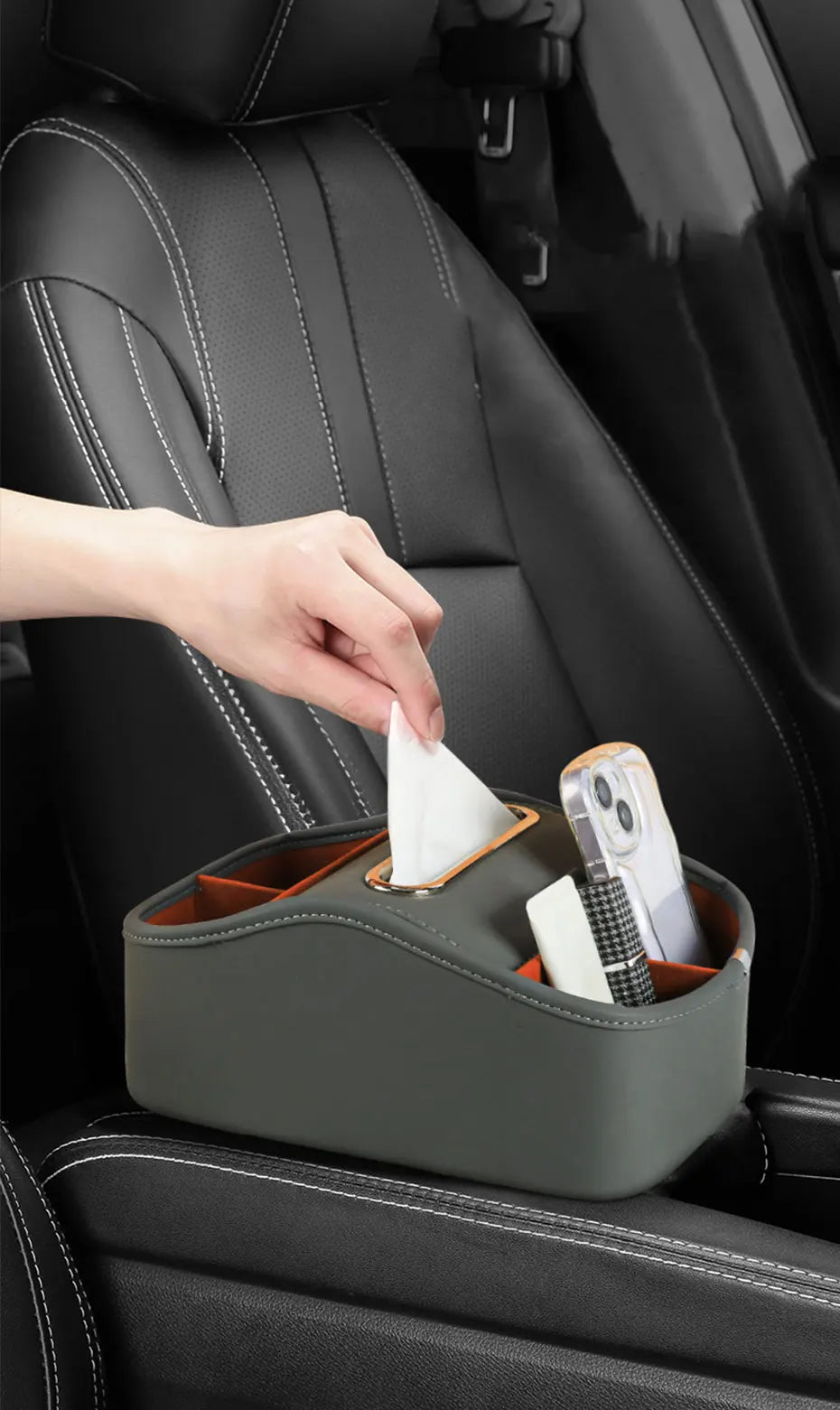 SEAMETAL 5 in 1 Storage Box Center Console Armrest Extension Organizer wtih Tissue Holder Cup Holder Universal Arm Rest Box