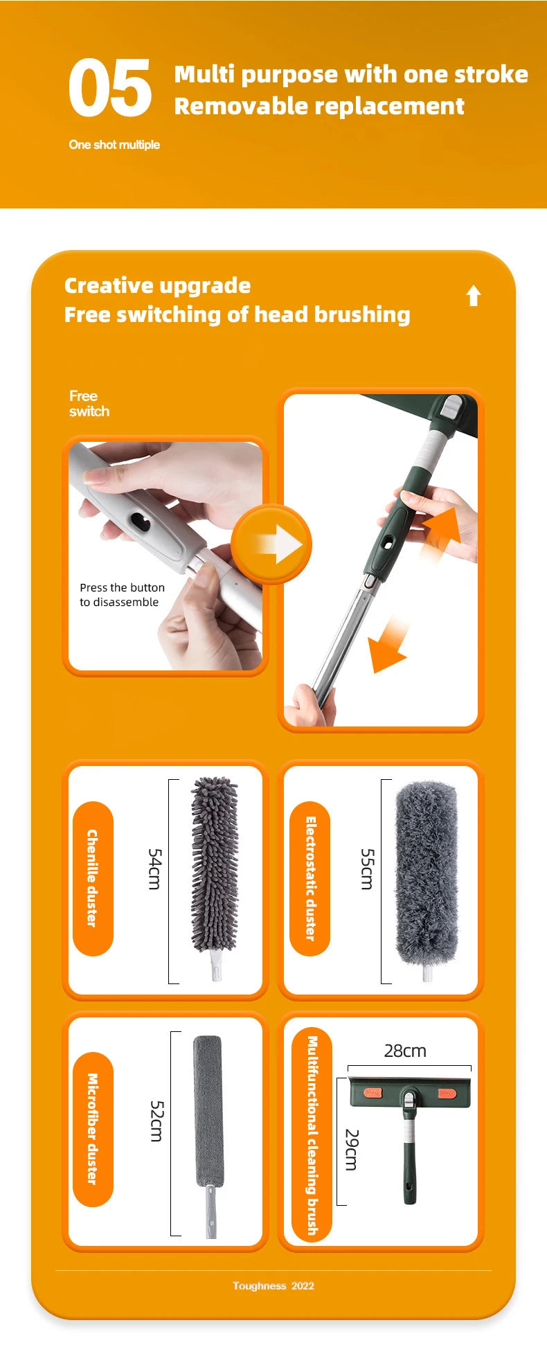 72-226CM Extended Window Cleaning Tool Glass Cleaner Mop with Silicone Scraper Window Cleaning Brush Household Cleaning Tools 