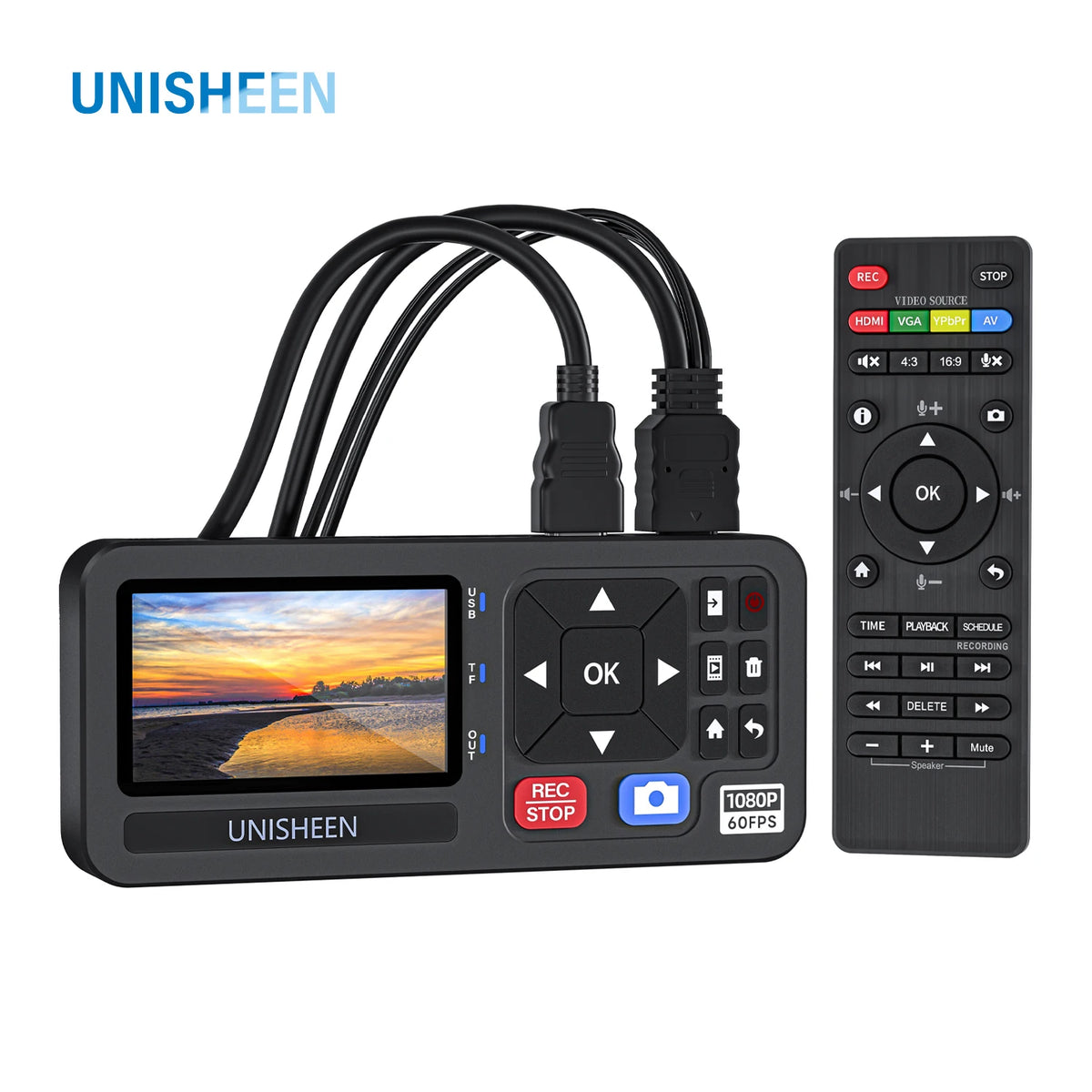 UNISHEEN HD Video Capture Box 2 Channel HDMI Picture-in-Picture Video Recorder with Screen MP4 Support SD Card U Disk Storage 10