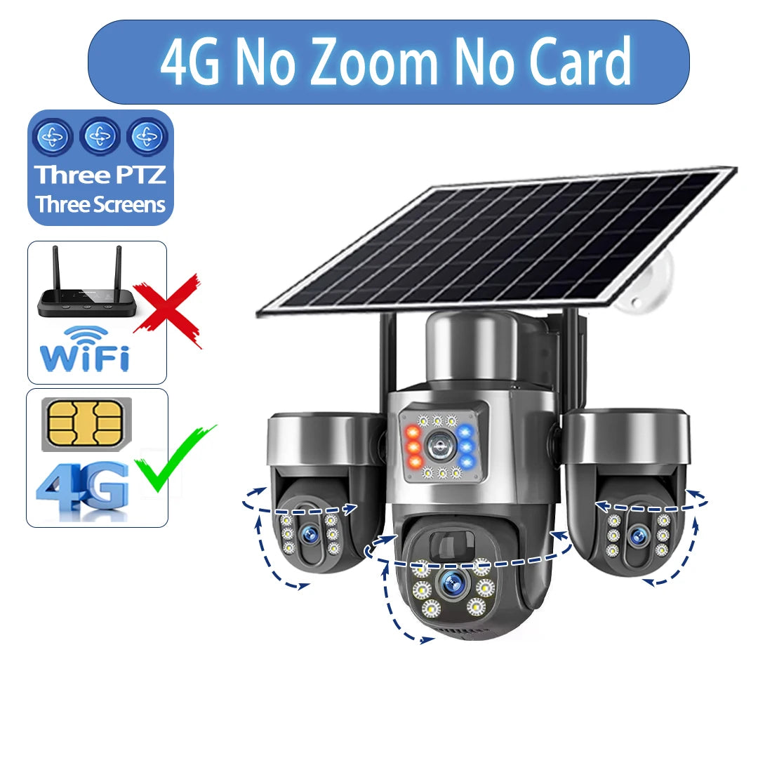 20MP 4-Lens 4G Solar Outdoor Security Camera with 10X Optical Zoom, 3 PTZ and Auto Tracking