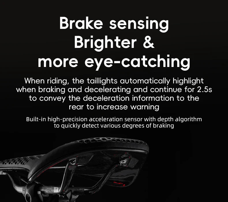 Smart Automatisk Bremse Sensor Cykellygte USB Genopladelig IPX6