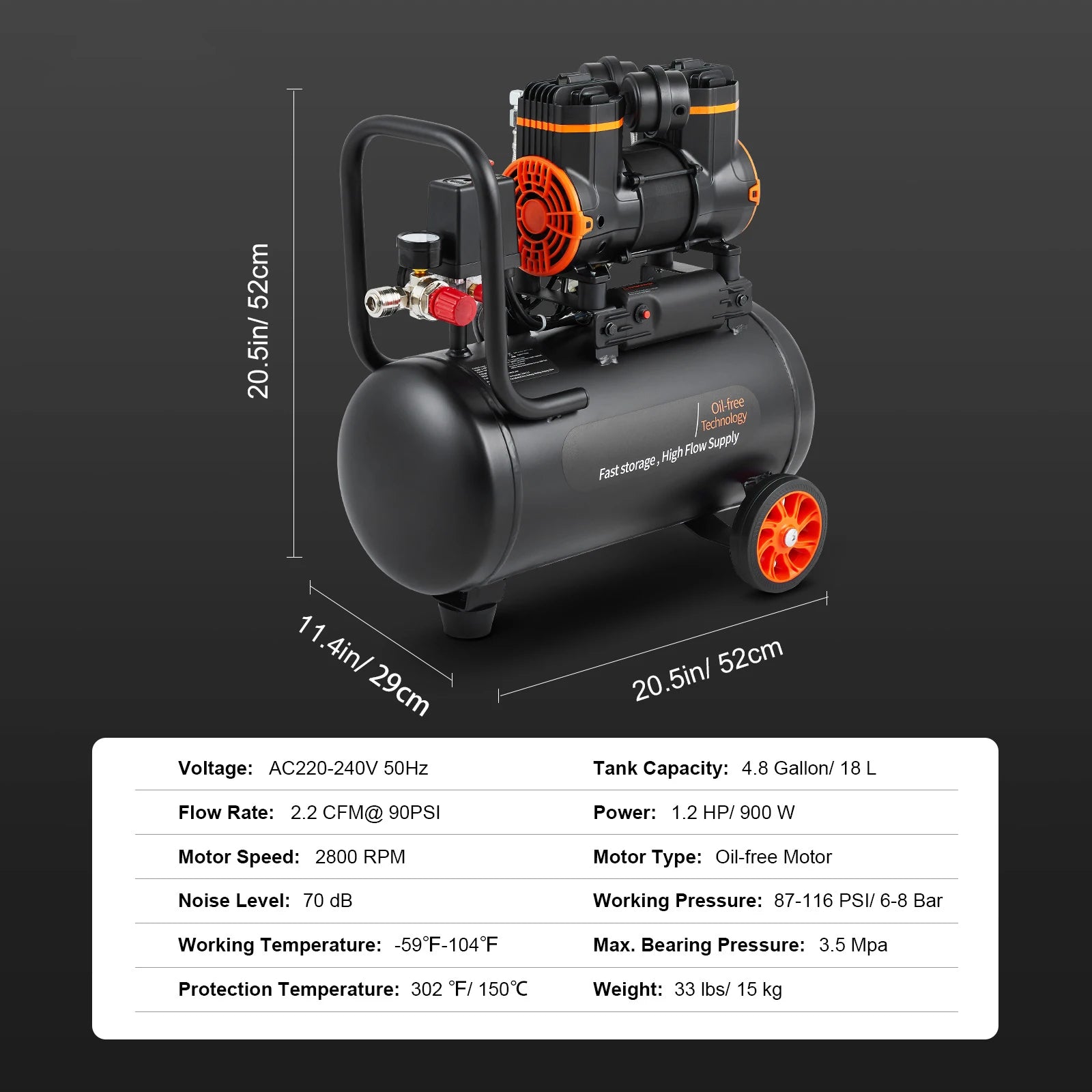 Quiet Oil-Free Portable Air Compressor Pump