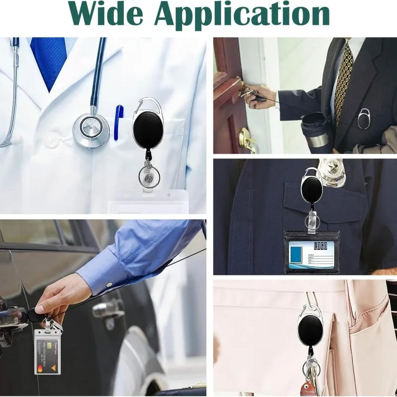 Retractable Badge Reel Holders, Metal Heavy Duty With Carabiner Belt Clip And Key Ring For ID Card Name Holder And Keychain 