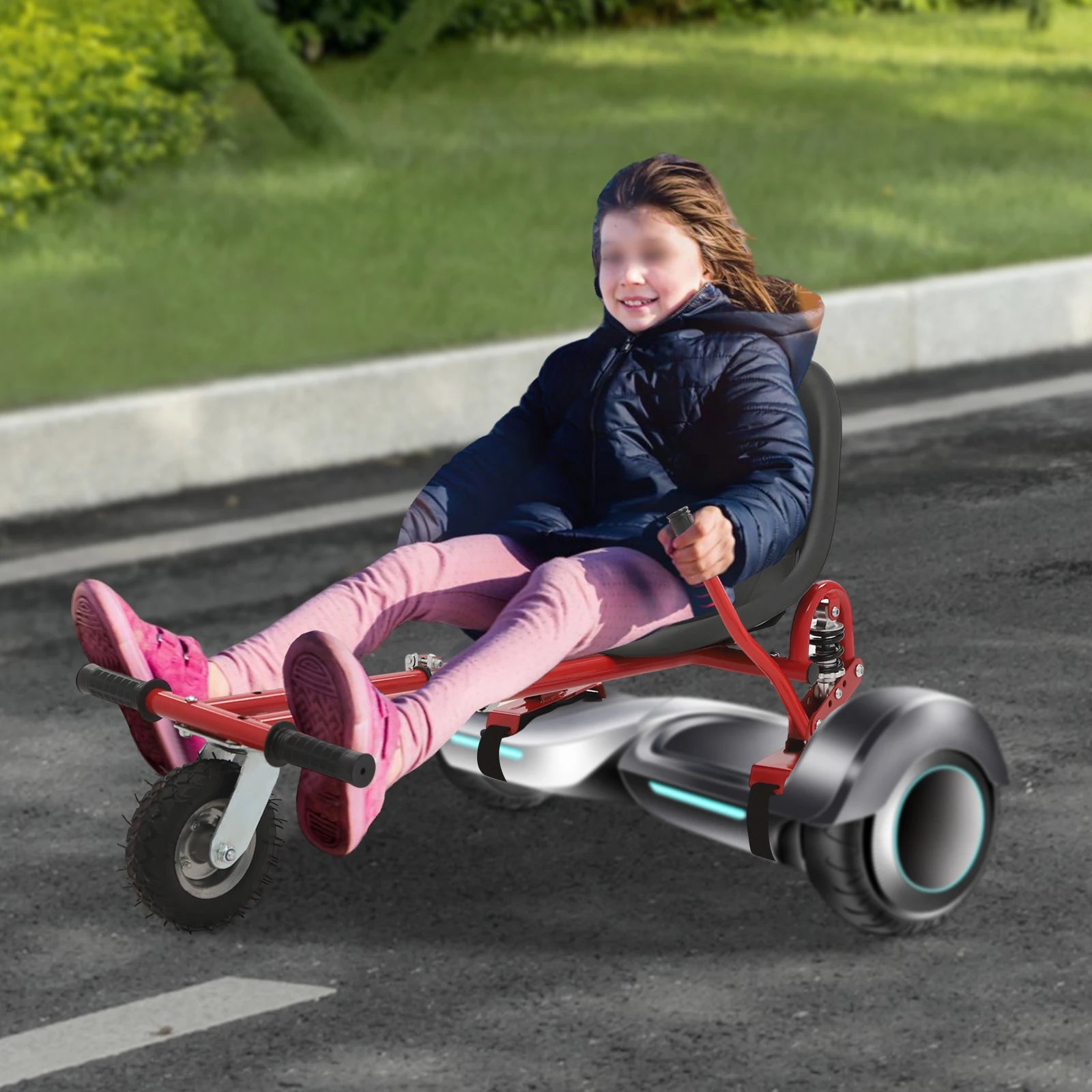 Adjustable Hoverboard Seat Attachment with Shock Absorber