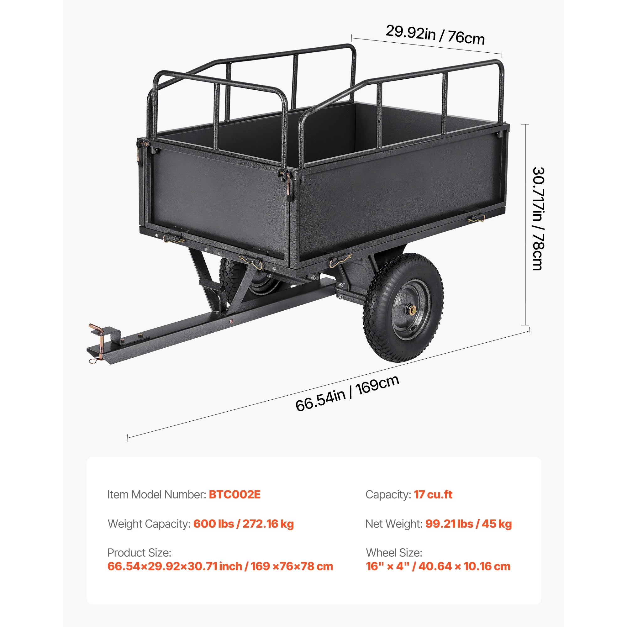SucceBuy Garden Utility Trailer 17Cu.Ft&600lbs Capacity ATV UTV Trailer Tow Behind Steel Dump Cart with 16" Tires for Lawn Mower