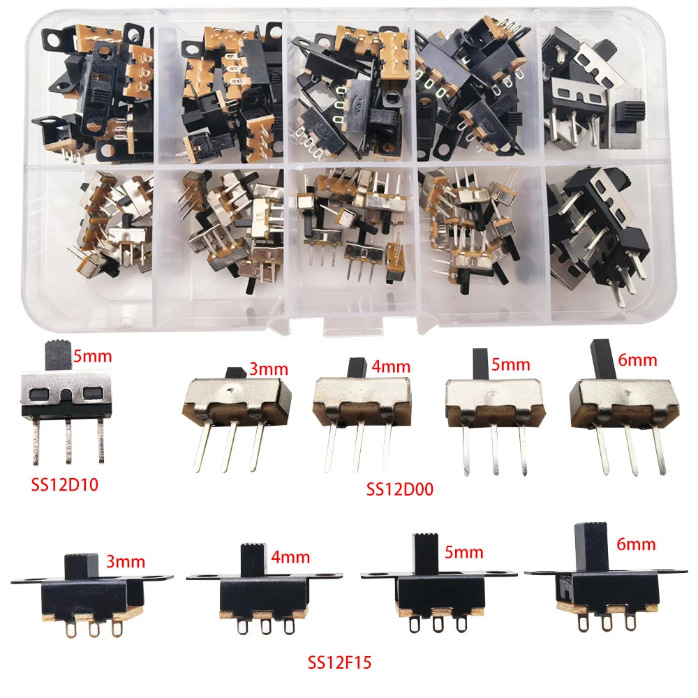 Conjunto de interruptores deslizantes SPDT em miniatura, 5 tipos