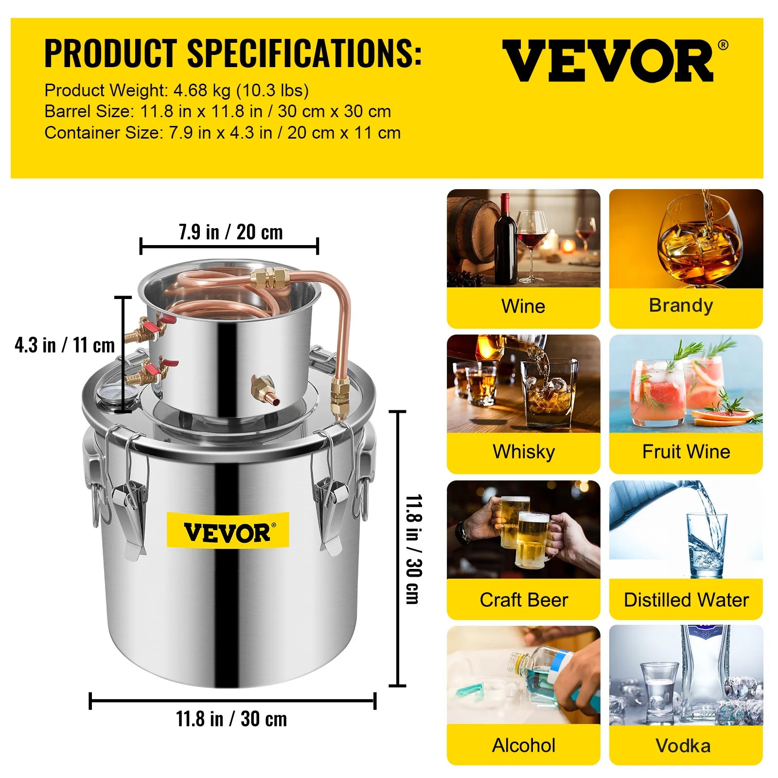 3/5/8 Gal Stainless Steel Copper Distiller Kit with Pump