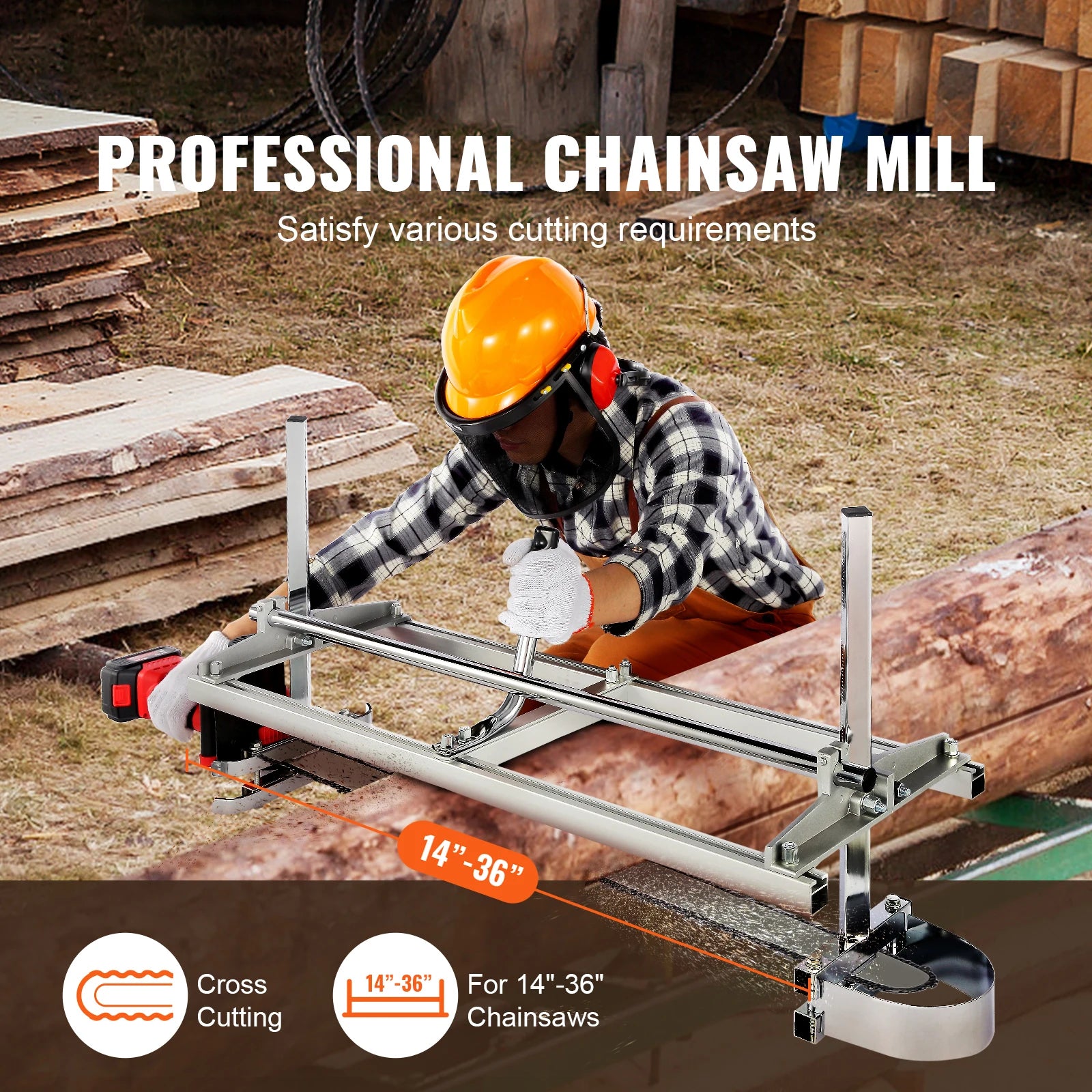 SucceBuy 14"-36" Chainsaw Mill Sawmill Guide Bar Chain Saw Planking Mill with 0.2"-11.81" Cut Thickness for Builders Woodworker