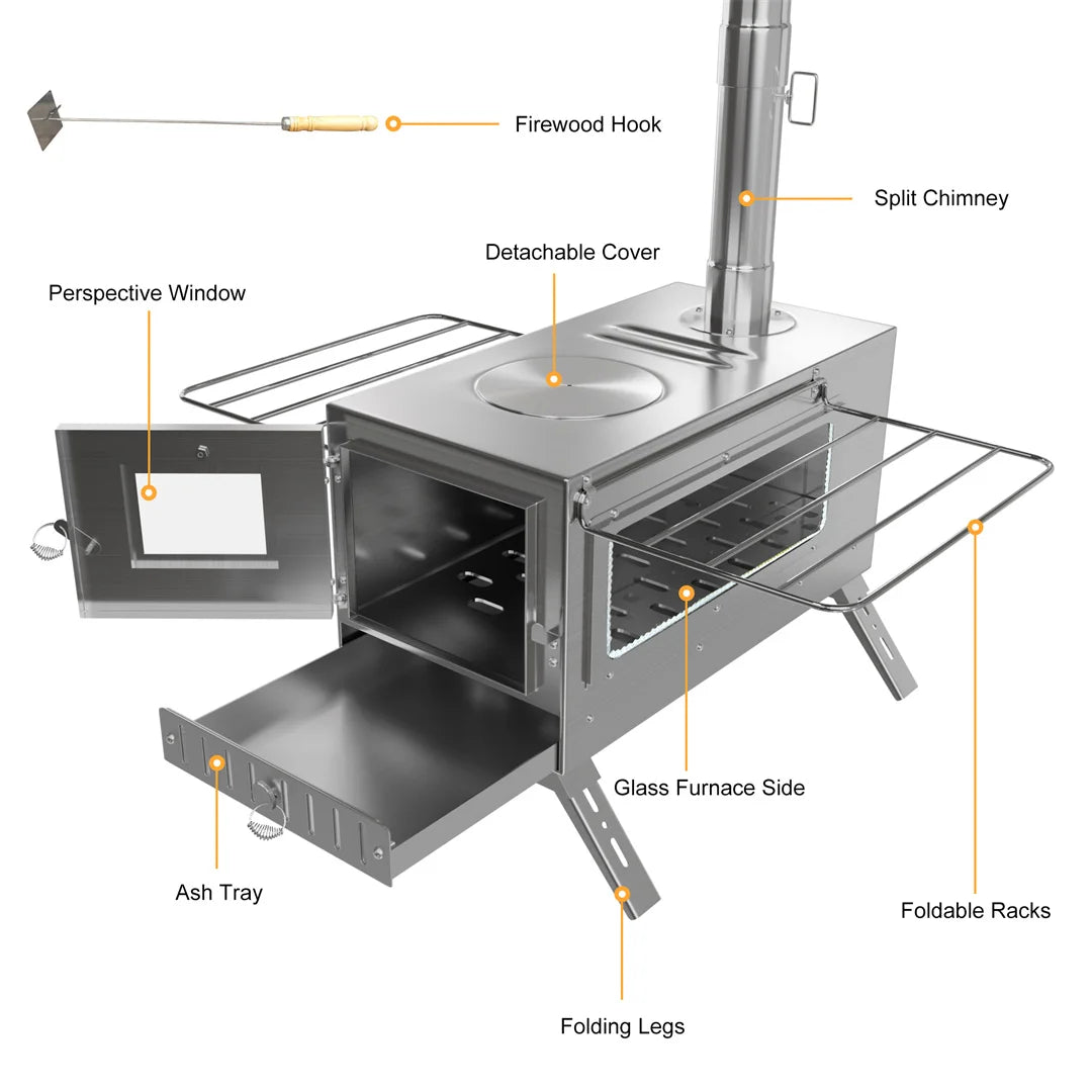 Wood Burning Stove for Camping, Tent Heating and Cooking