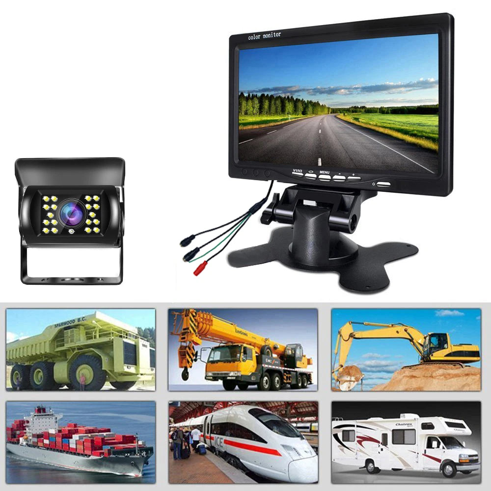 LeeKooLuu 7" Car Monitor LCD Screen Reverse Backup Camera Waterproof IR Night Vision Rearview Parking Camera for Bus Truck 