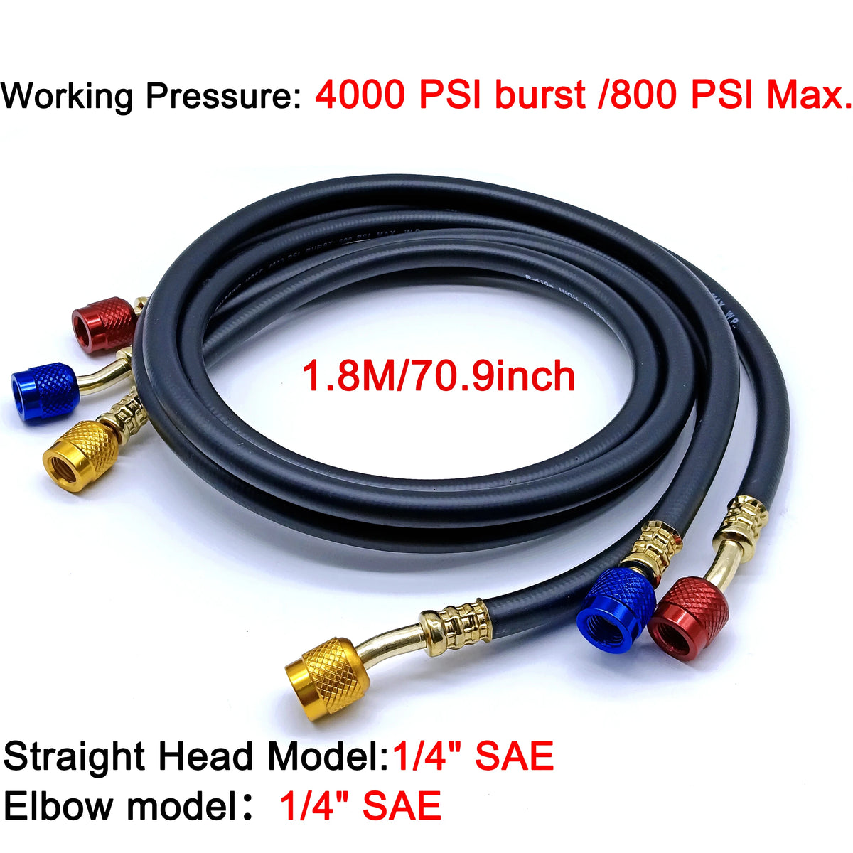 3PCS R410 Refrigerant AC Charging Hose 800-4000 PSI Working Pressure Fit HVAC Air Condition R134a R32 Refrigerant Manifold Gauge