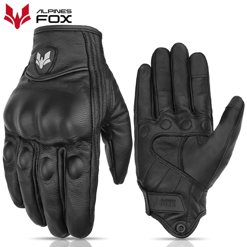 2023 Summer New Vintage Leather Motorcycle Gloves Men Black Wear-resistant Guantes Touchscreen Anti-slip Retro Motobiker Luvas 