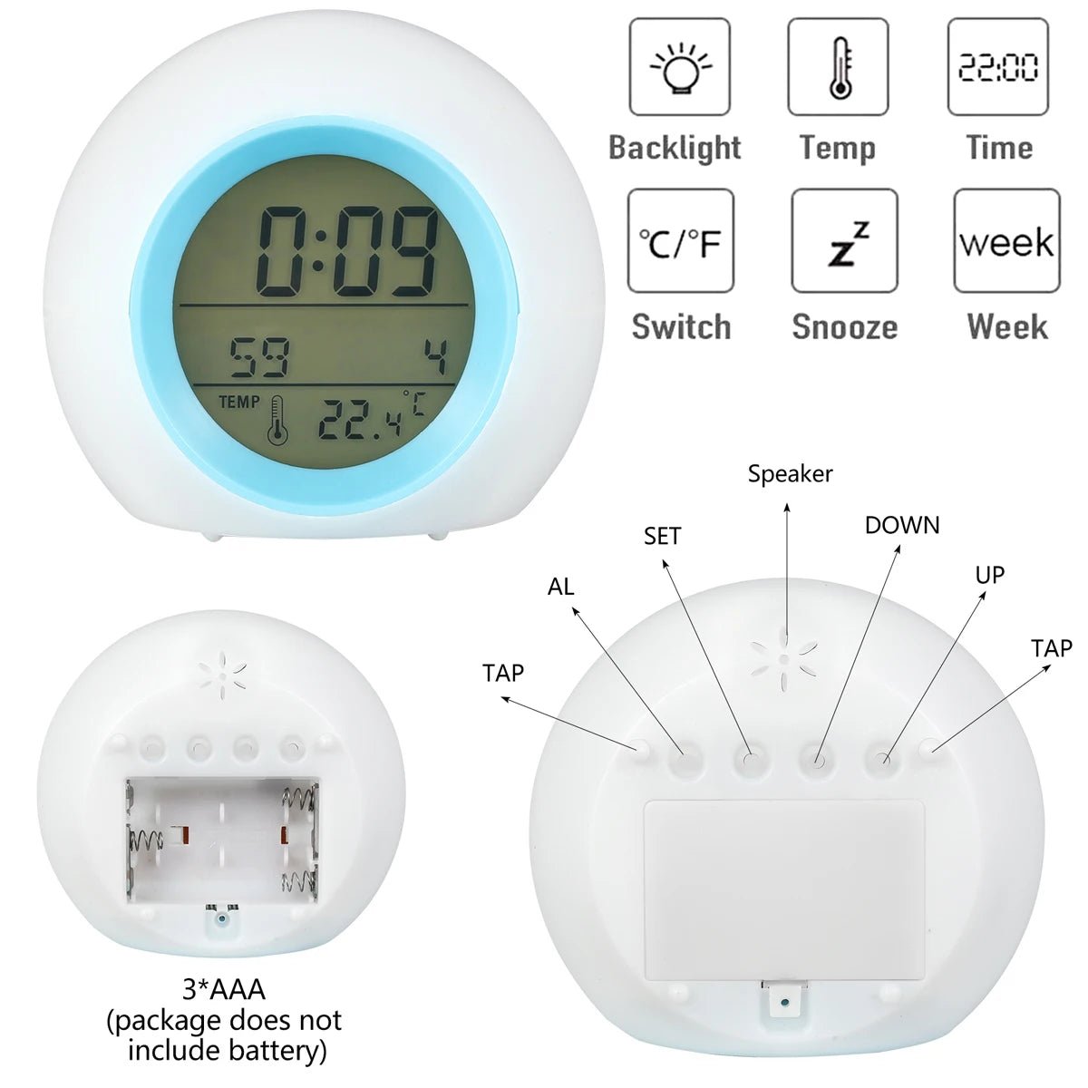 Digital Bedside Alarm Clock - Battery Options