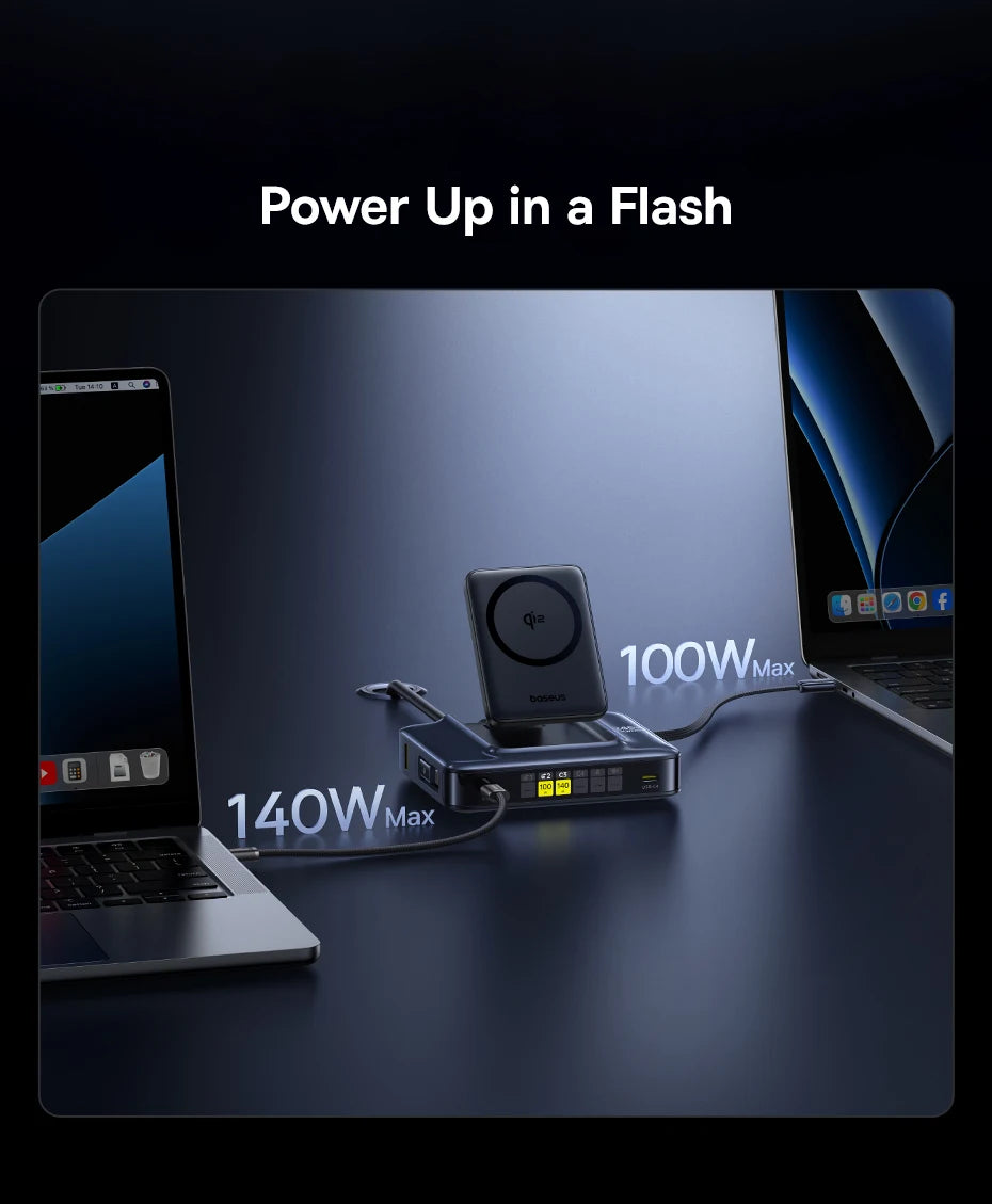 245W 6v1 stolná nabíjačka s Qi2 bezdrôtovým nabíjaním a 100W vysúvateľným USB-C