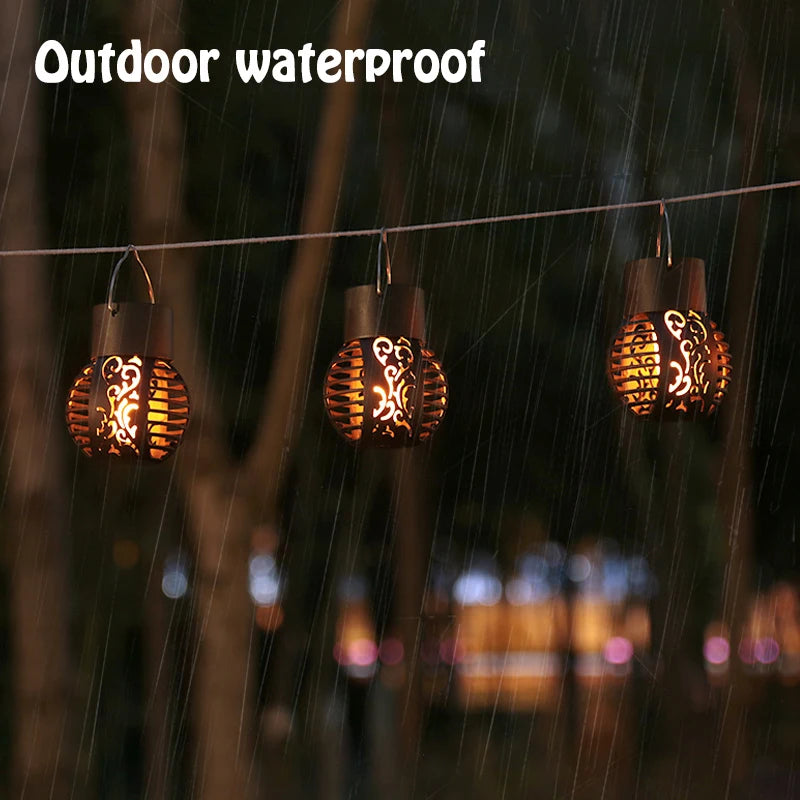 LED Solar Light Outdoor Garden Lamp Waterproof Flickering Flame Effect Ball Solar Lamps Hanging Lantern Landscape Yard Decor