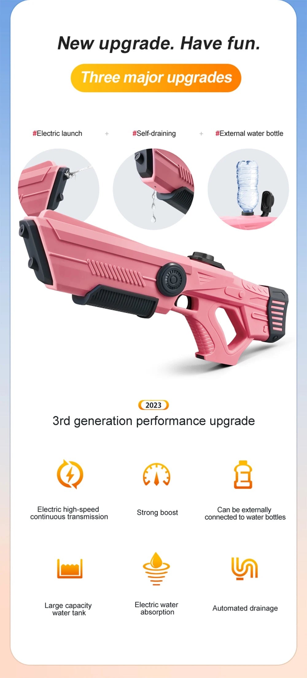 Electric Automatic Water Storage Gun Toys Portable Children Summer Beach Outdoor Fight Fantasy Spray Gun Toys Boy Kid Adult Game 