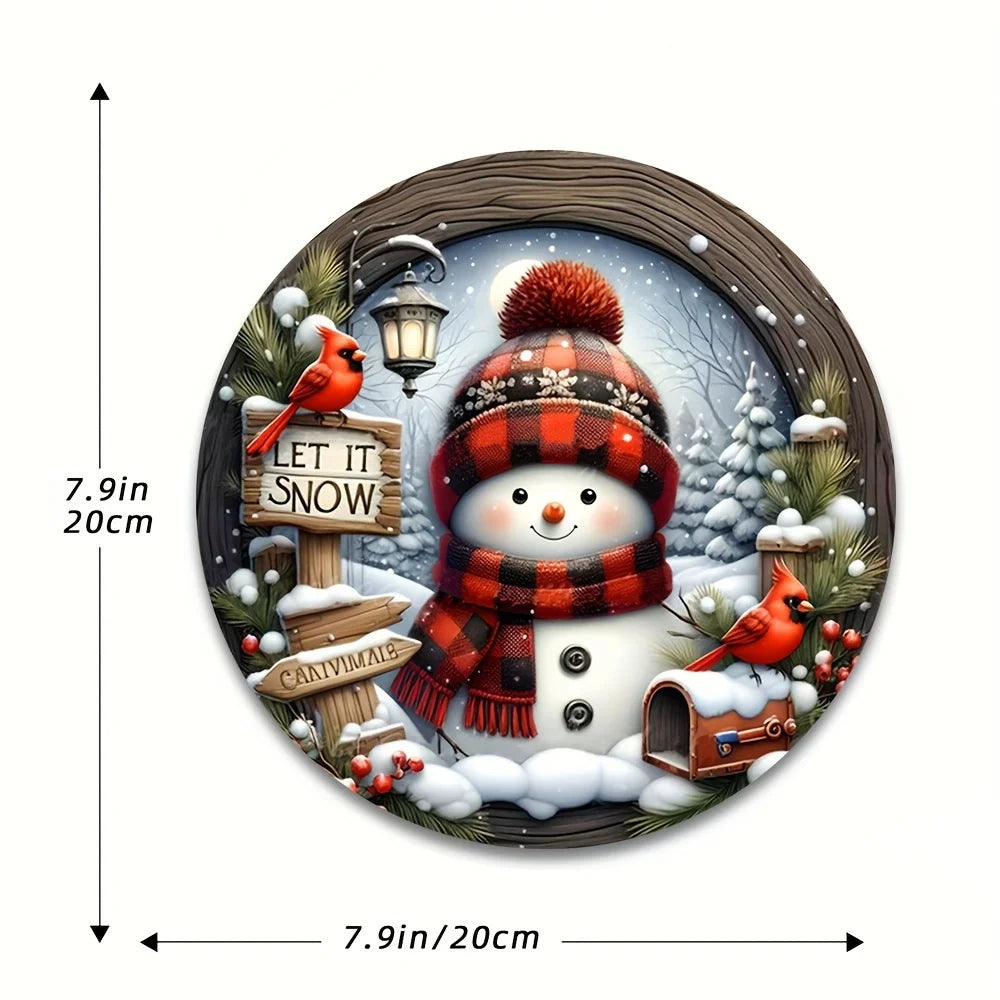7.9" Christmas Wreath Centerpiece Decoration - Acrylic  Round Holiday Wall Door Hanging Ornament Snowman Christmas Home Decor 