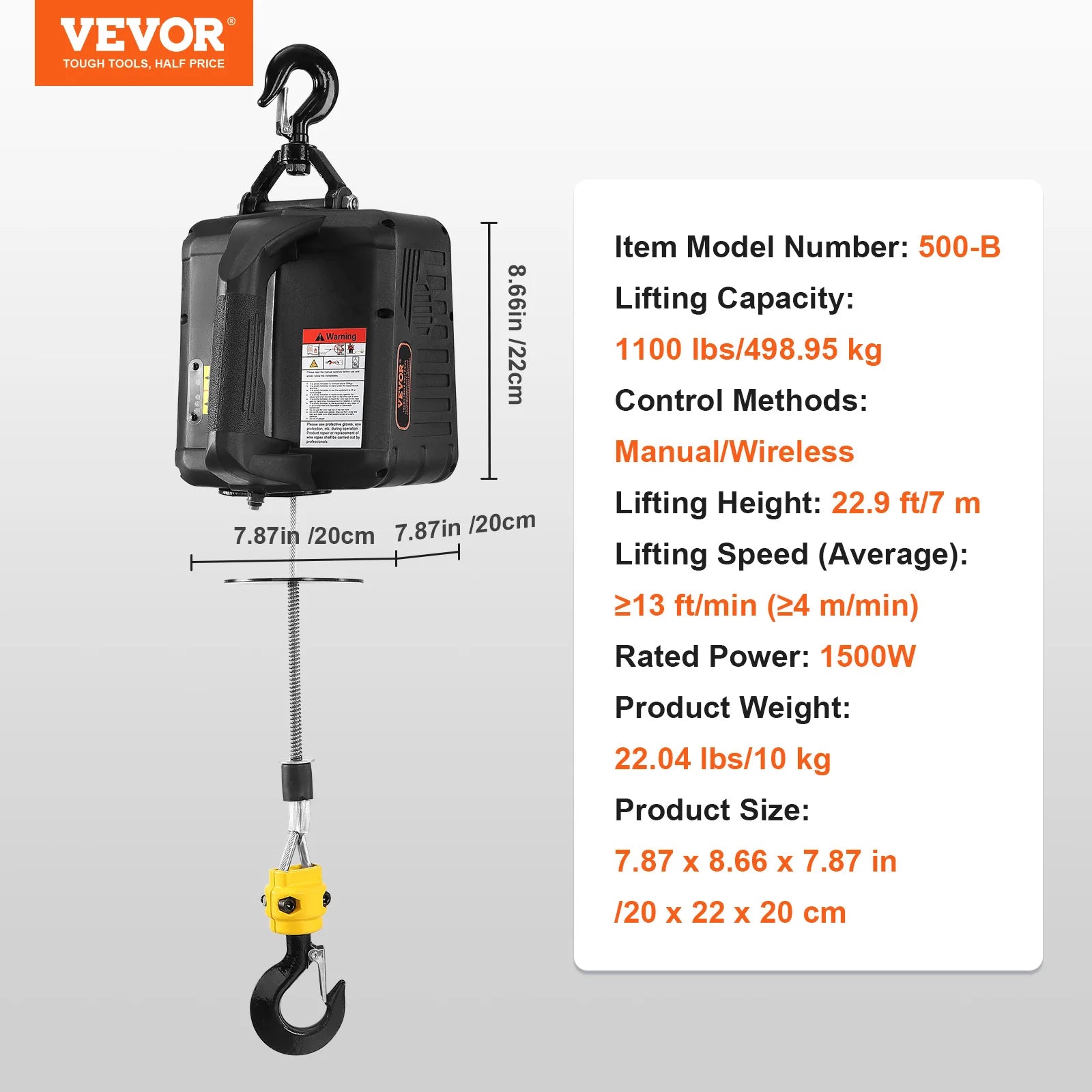 Elektrický navijak 1500W s bezdrôtovým diaľkovým ovládaním, nosnosť 1100 lbs