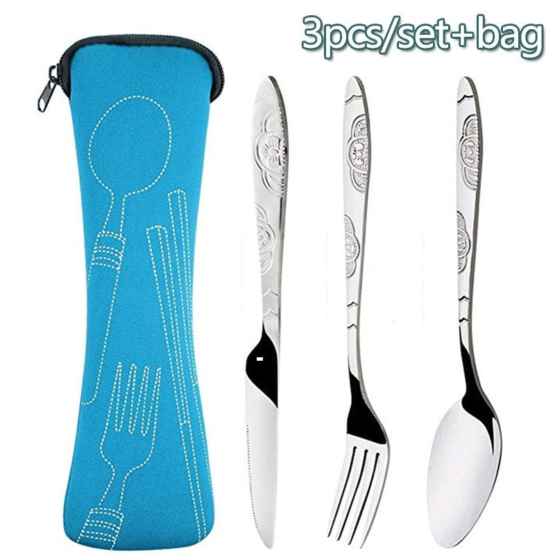 Picnic Set Tableware Washable with Zipper Travel Cutlery Kit Case Portable Pouch for Dinner Household Tool Travel Camping Spoon 