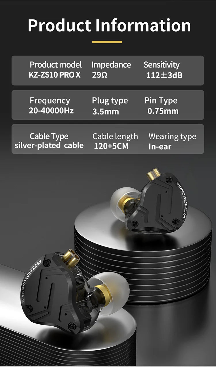 KZ ZS10 PRO X HIFI Bass Metal Hybrid In-ear Earphone Sport Noise Cancelling Headset Earbuds 