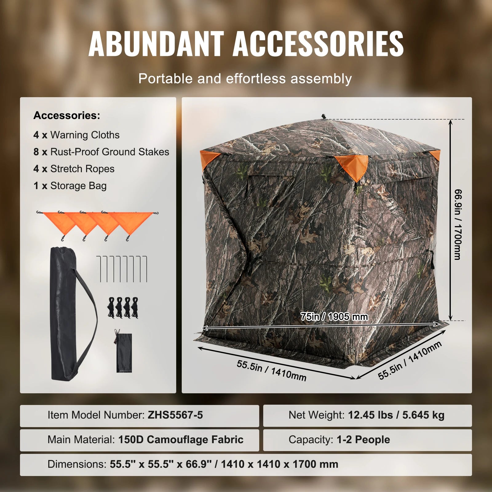 Cache-chasse transparent à 270° pour 2 à 3 personnes avec installation pop-up