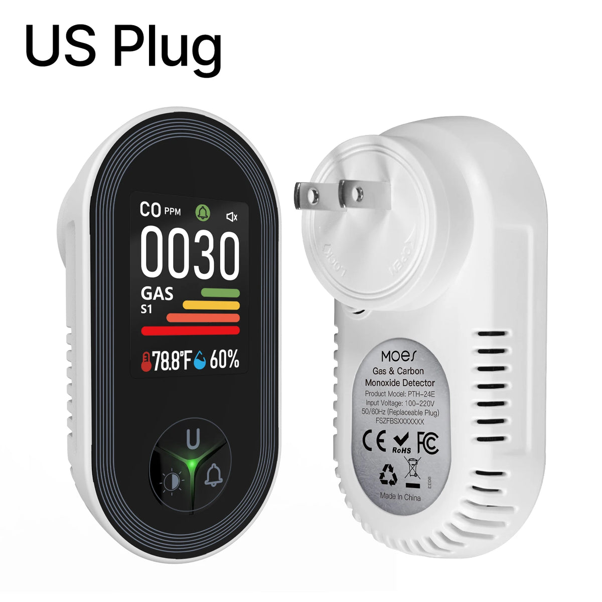 Plug-In CO and Combustible Gas Monitor with Display