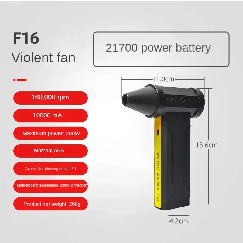 160000 RPM 350g thrust Brushless Motor Electric Turbo Jet Fan High-Speed Turbo Violent Fan USB Rechargeable Powerful Dust Blower 