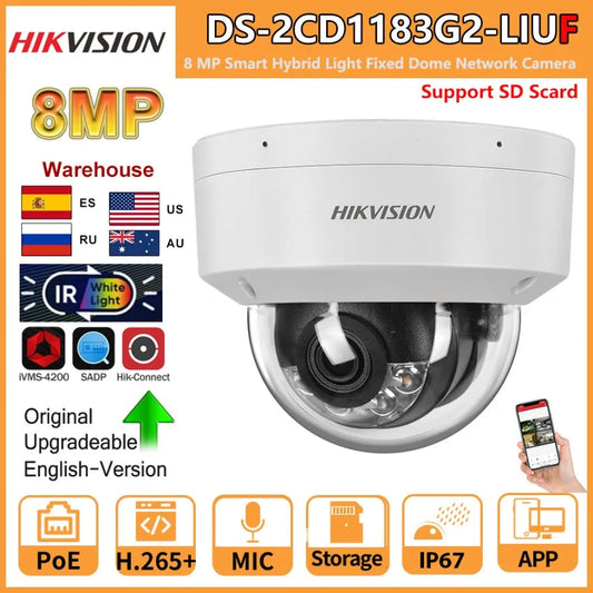Hikvision 8MP IP Camera DS-2CD1183G2-LIUF Built-in Mic Dual-Light 4K Smart Hybrid Light SD card slot Fixed  Dome Network Camera Spy-shop.com