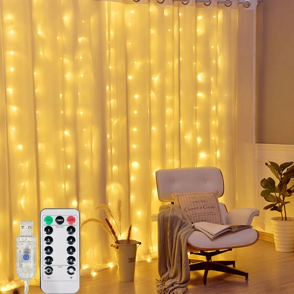 USB Curtain String Lights 8 Modes Fairy Light Christmas Halloween Garland Holiday Led Light Wedding Party Home Bedroom Decor 