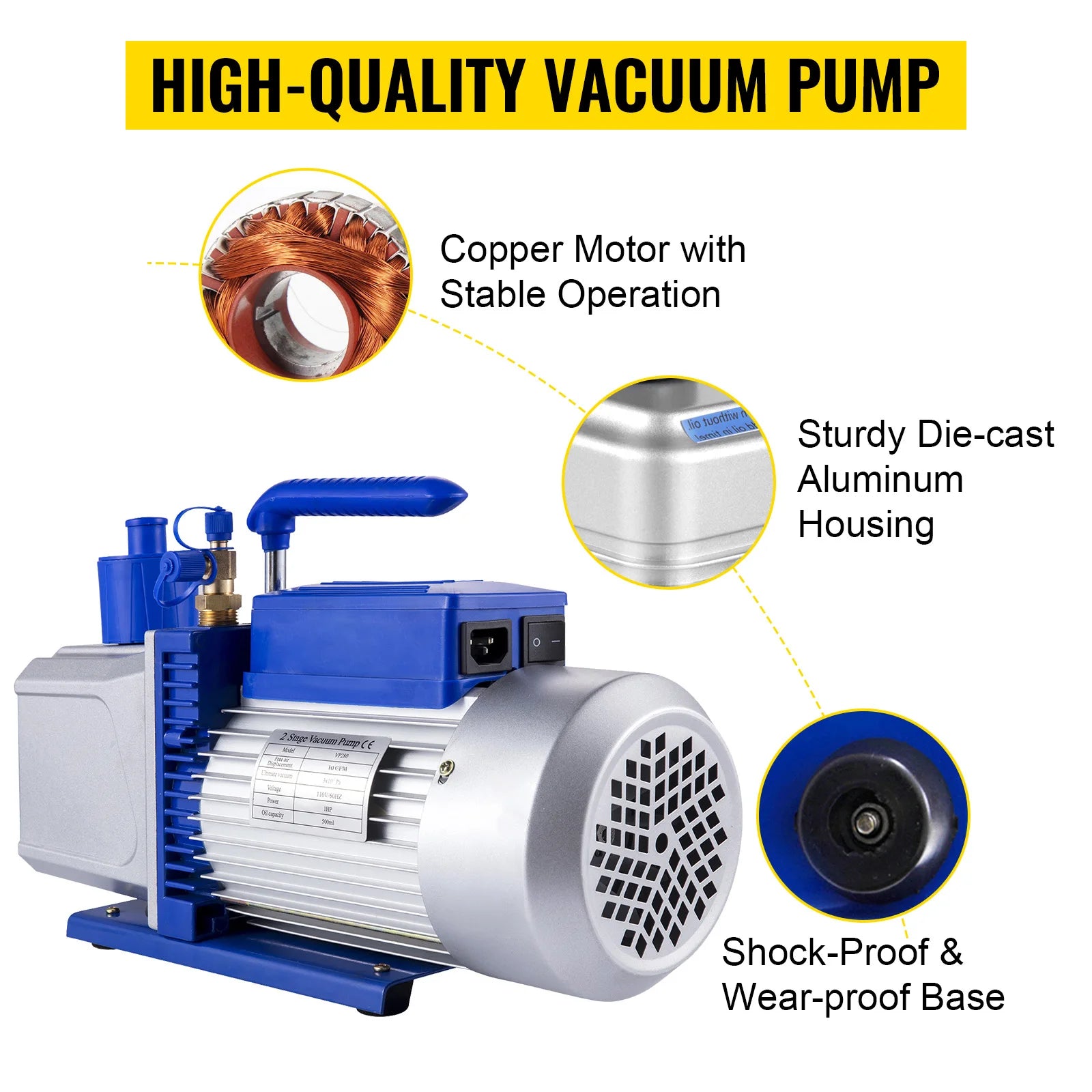 2 Stage Vacuum Pump 10 CFM 1 HP for HVAC and AC Refrigerant