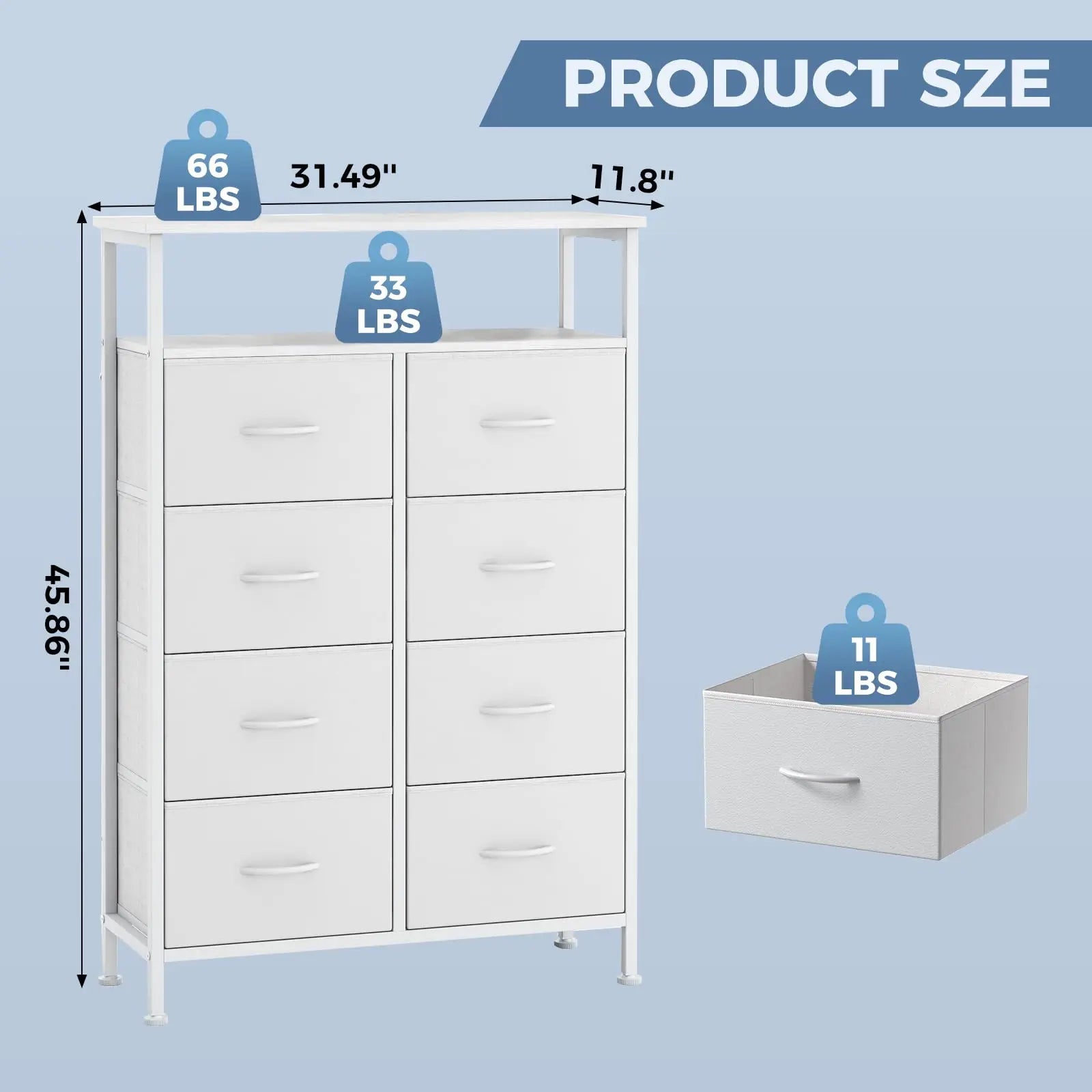 8 Drawer TV Stand with Wooden Top and Storage Cabinet
