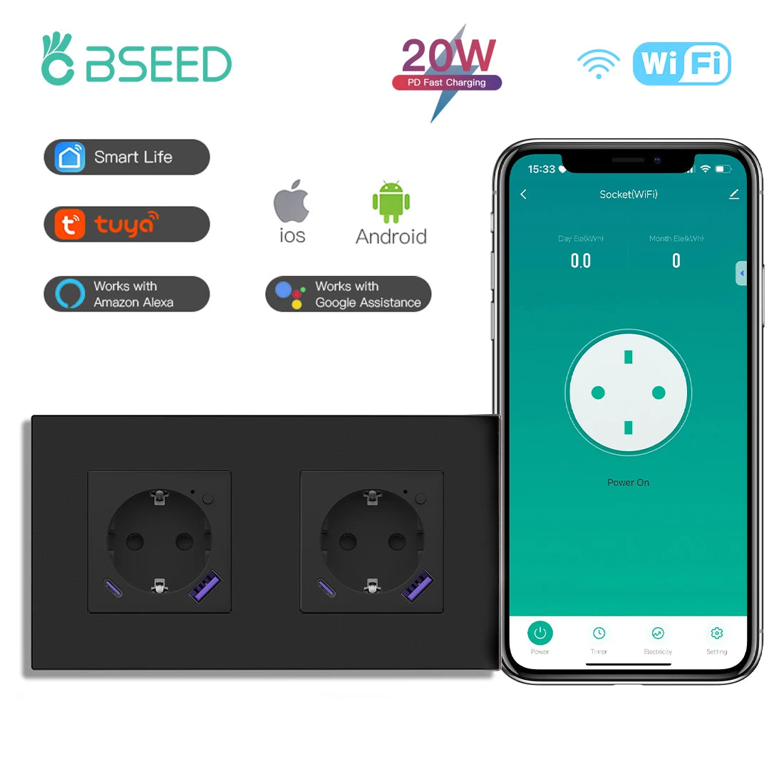 Wi-Fi Wall Socket with USB-C Charging - Options