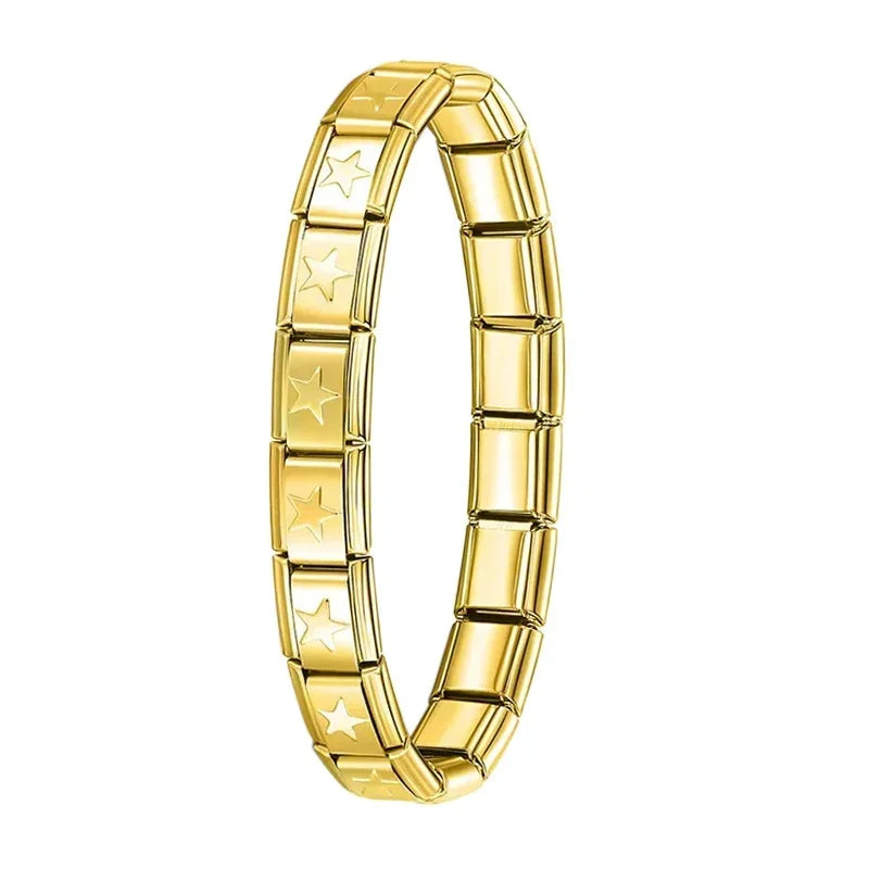 Hapiship New Women's Jewelry 9mm Width Itanlian Elastic Charm Bracelet Fashion Stainless Steel Bangle ST- 