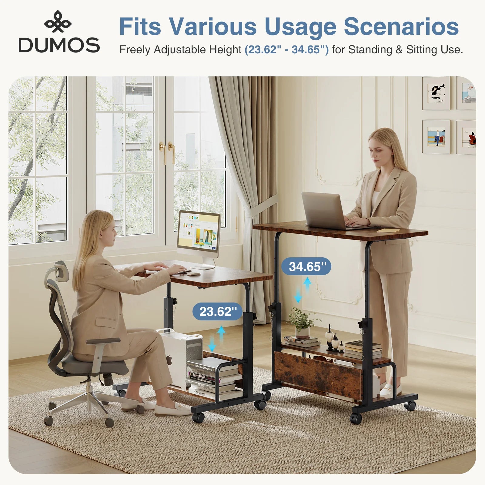 Adjustable Height Mobile Standing Desk with Wheels 31.5 Inch