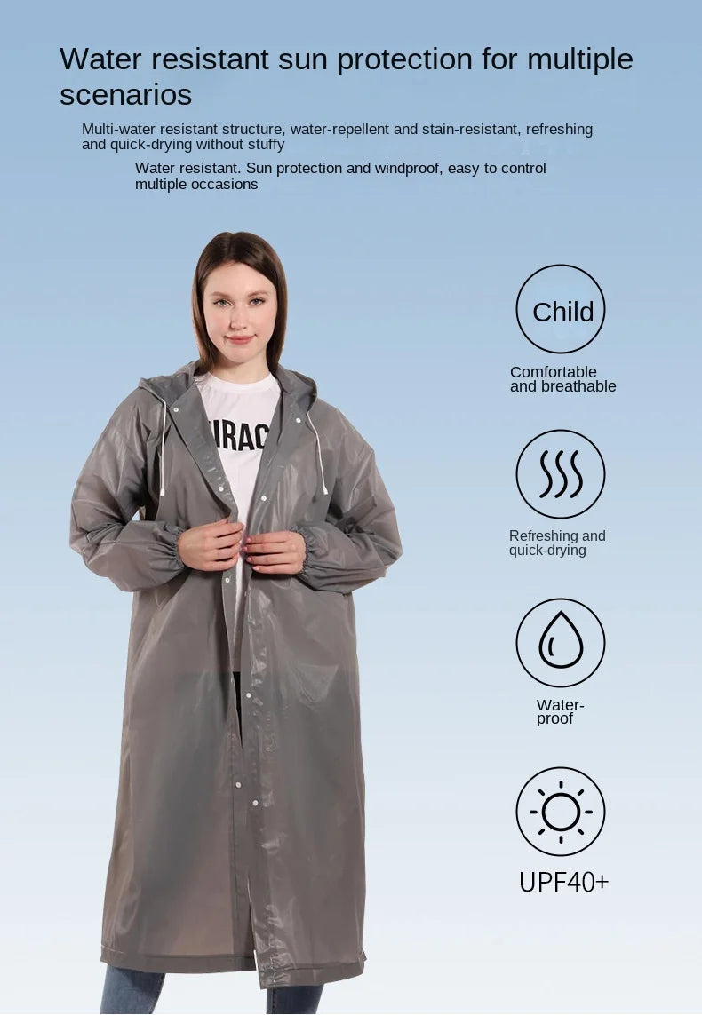 High Quality 1piece 145*68CM EVA Unisex Raincoat Thickened Raincoat Women Waterproof Men Black Camping Waterproof Rainwear Suit 