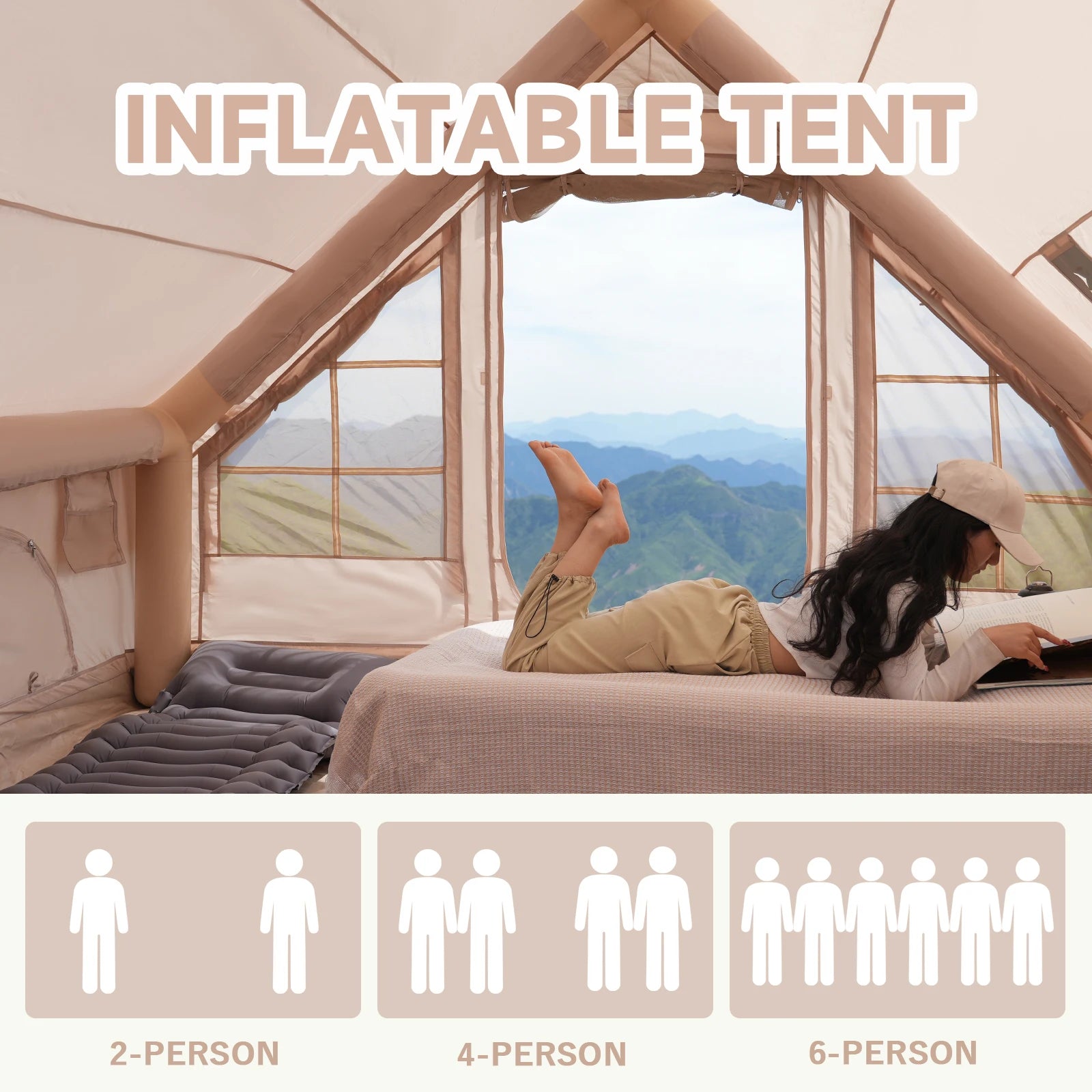 Inflatable Camping Tent for 4-8 Persons with Carry Bag