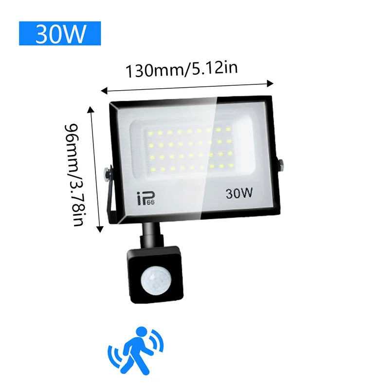 Outdoor LED Floodlight with PIR Sensor, 20 W to 300 W