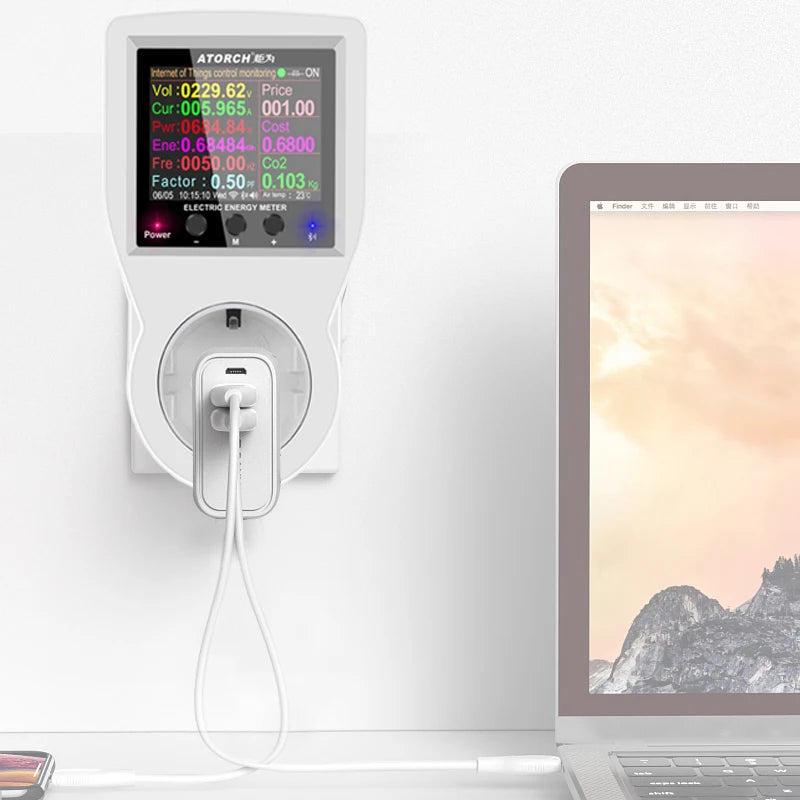 Tomacorrente inteligente Wi‑Fi com exibição de monitorização de energia