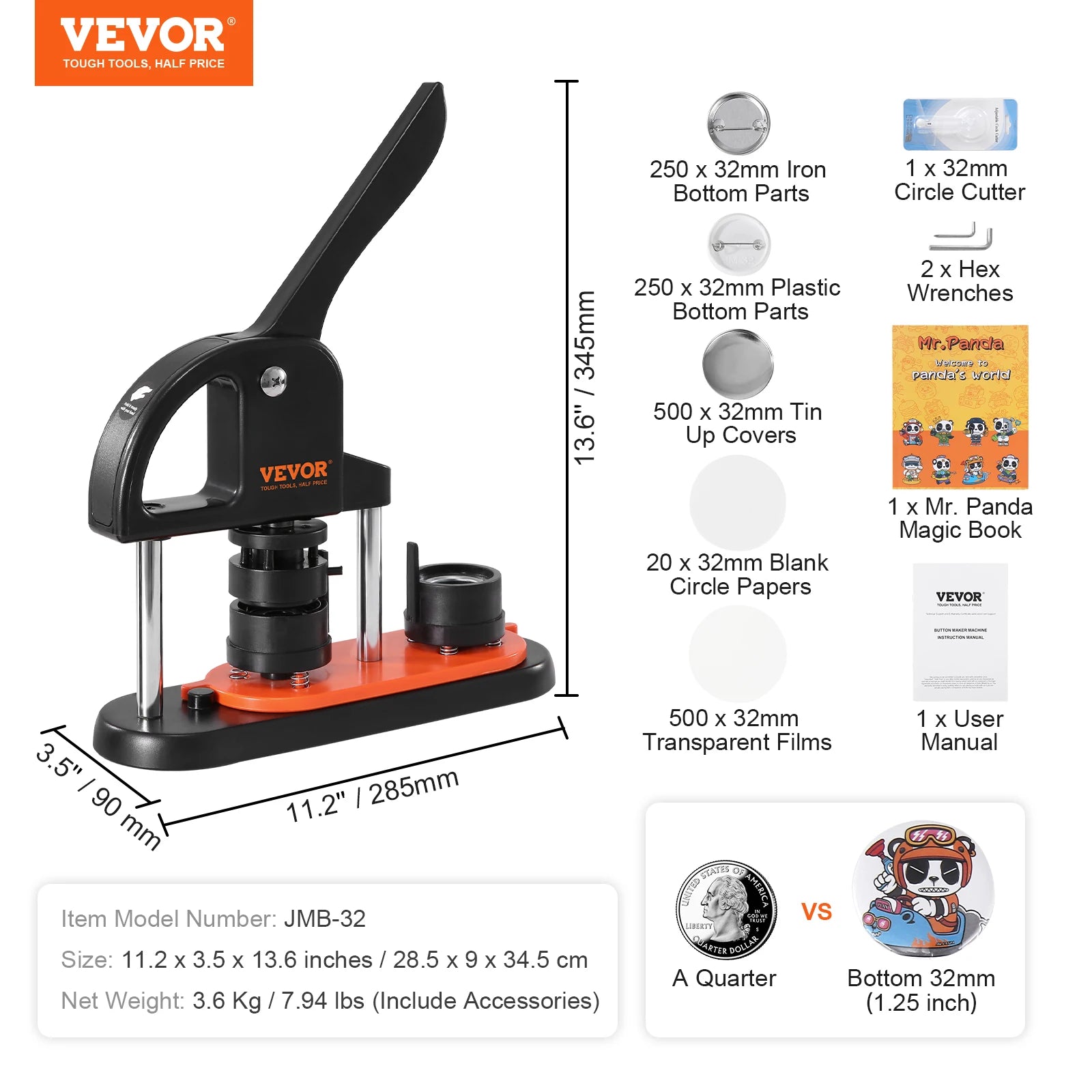 Button Maker Machine Kit with 25/32/58mm Molds & Accessories