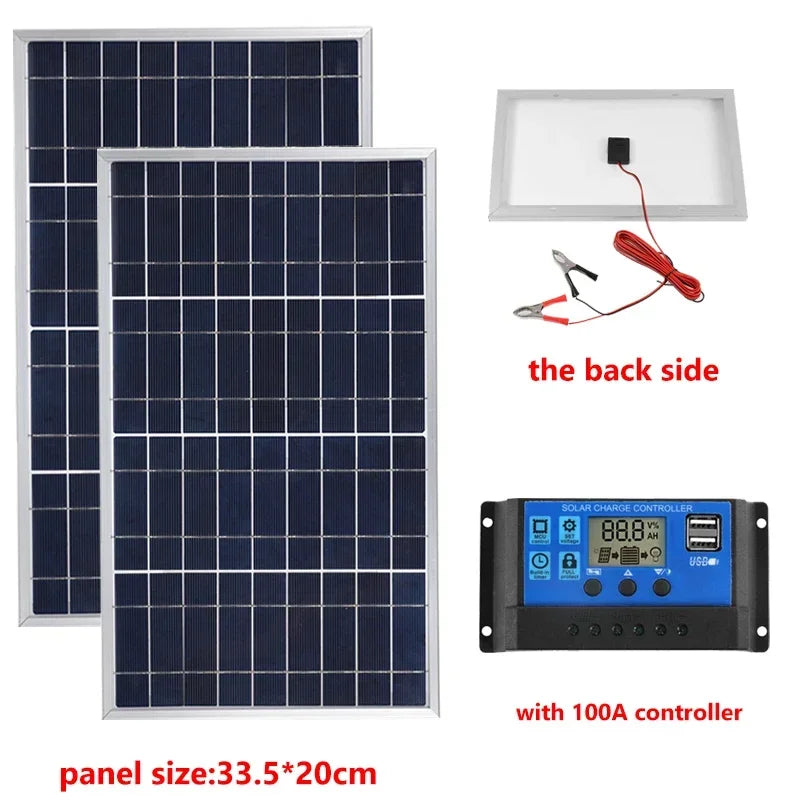 300W/600W Solar Panel Kit Complete 12V Polycrystalline USB Power Portable Outdoor Rechargeable Solar Cell Solar Generator 