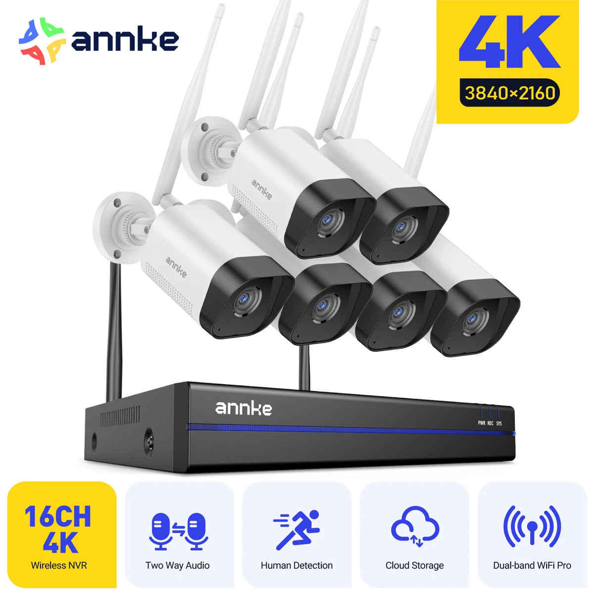 8MP 8 Channel Wireless NVR Security System with 4 Cameras