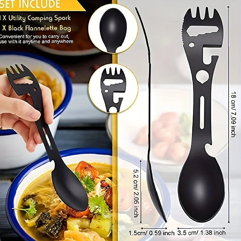 Multifunctional Whistle Knife Outdoor Camping Survival Spork Kitchen Multifunctional Wrench Bottle Opener Spoon. 