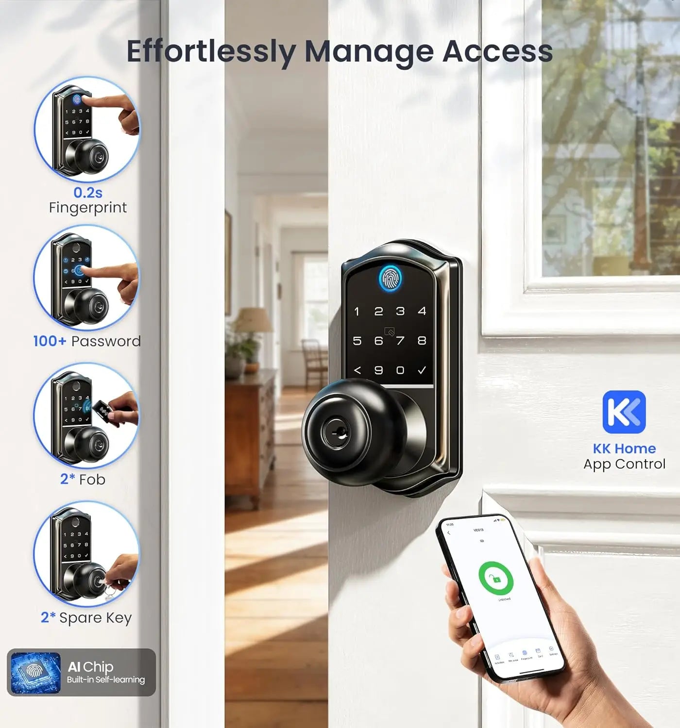 Cerradura inteligente para puerta con huella digital, control por app y entrada sin llave
