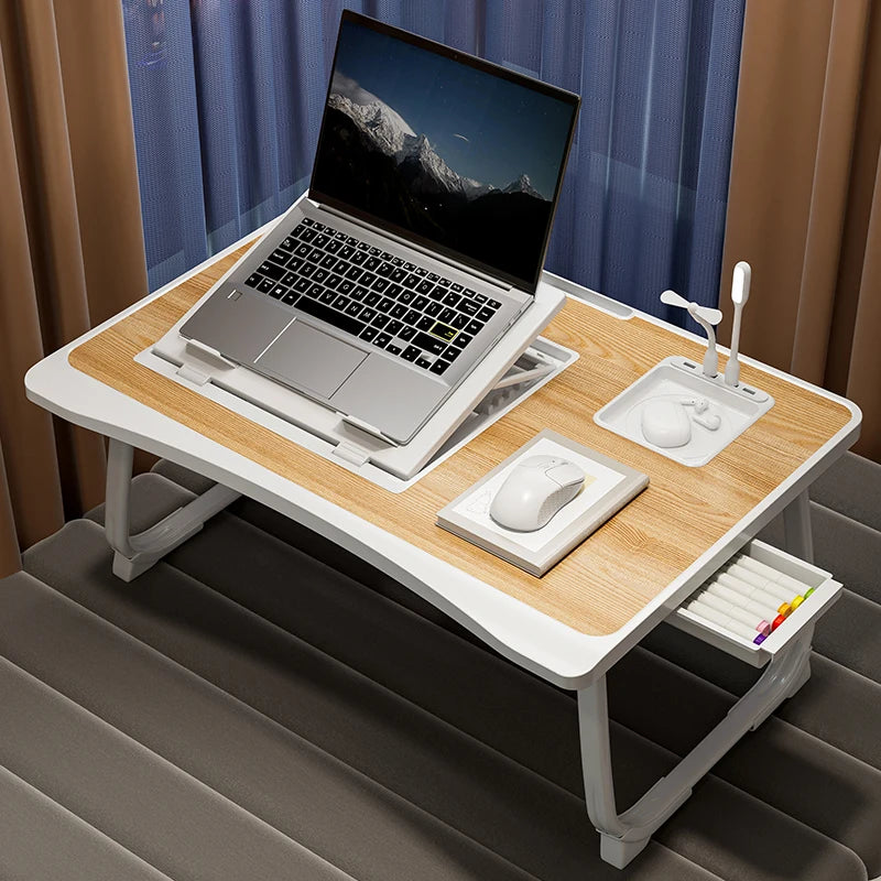 Foldable Laptop Desk with Drawers – Adjustable Reading & Bed Tray