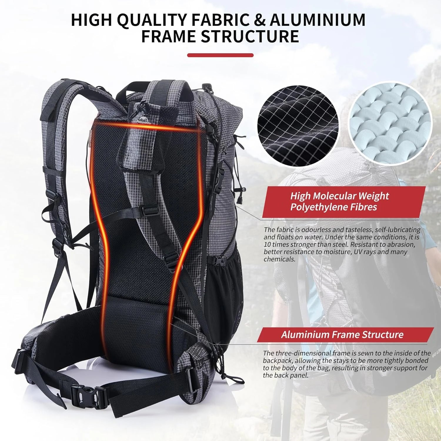 Mochila de Montanha Outdoor 60+5L Impermeável com Capa de Chuva