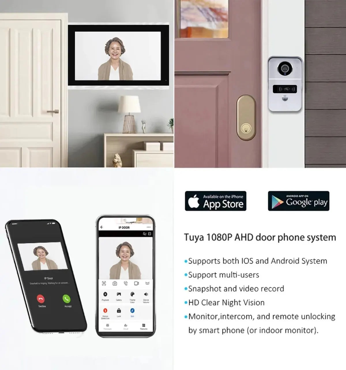 1080P 10 Inch Touch Screen Wifi Video Doorbell, Smart TUYA Home Video Intercom 32G Card Rceord Kit Motion Detection ID Unlcok Spy-shop.com