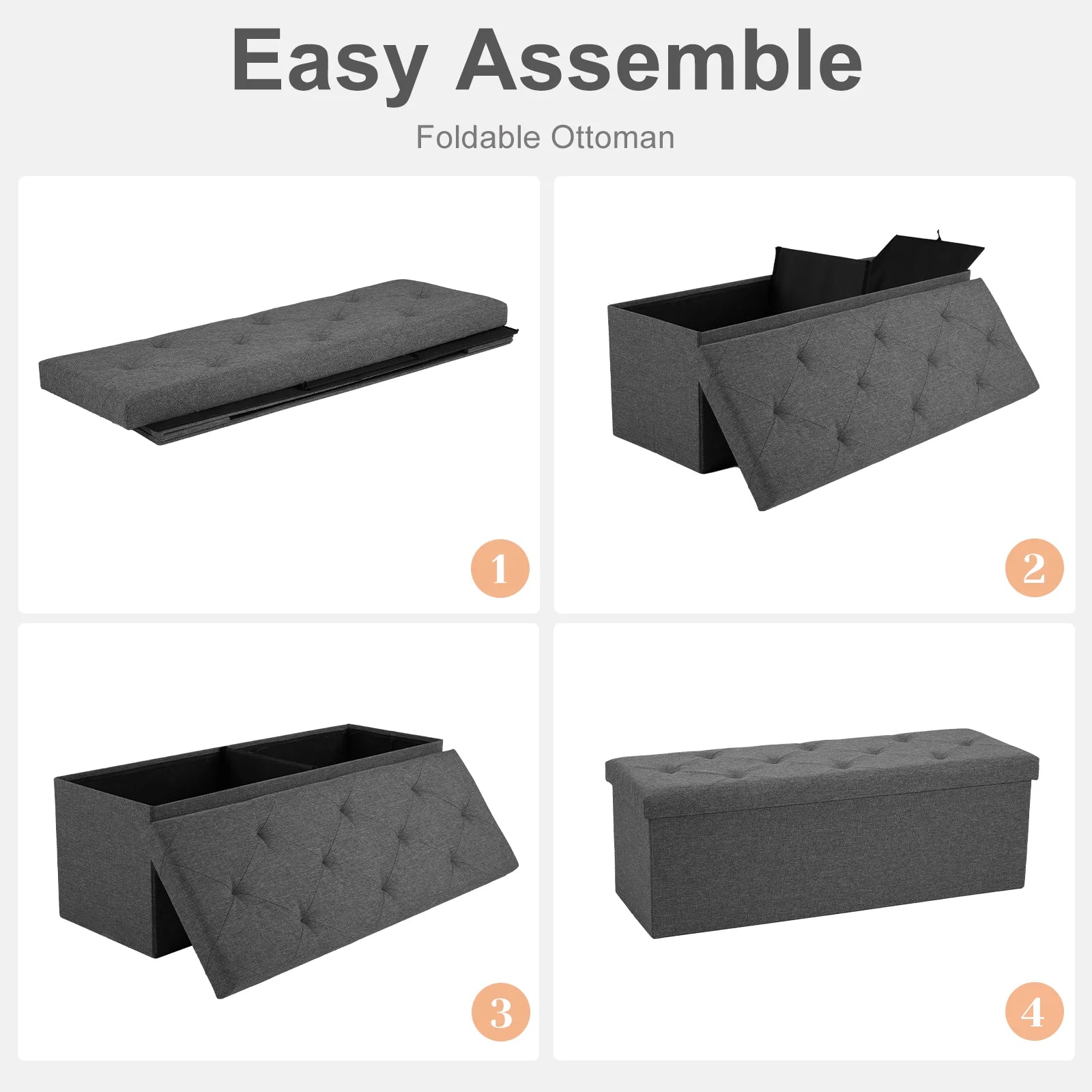 Folding Storage Ottoman Bench with Hidden Toy Box & Cushion Seat